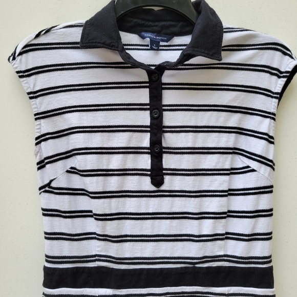 Tommy Hilfiger Black And White  Striped Summer 100% Cotton Jersey Dress Size 6 - Picture 12 of 15